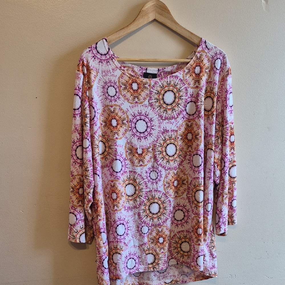 JM Collection Tie-Dye Floral Long Sleeve Top